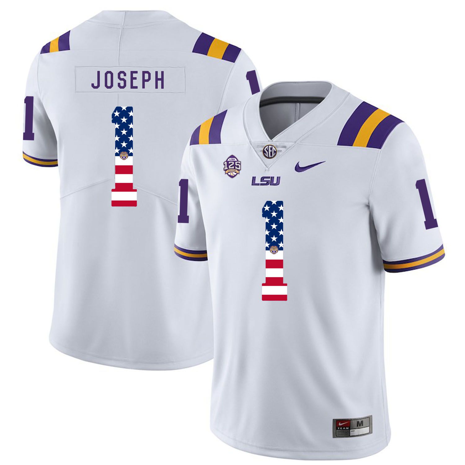 Men LSU Tigers #1 Joseph White Flag Customized NCAA Jerseys